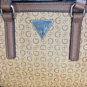 Guess Brown and Tan Monogram Shoulder Bag